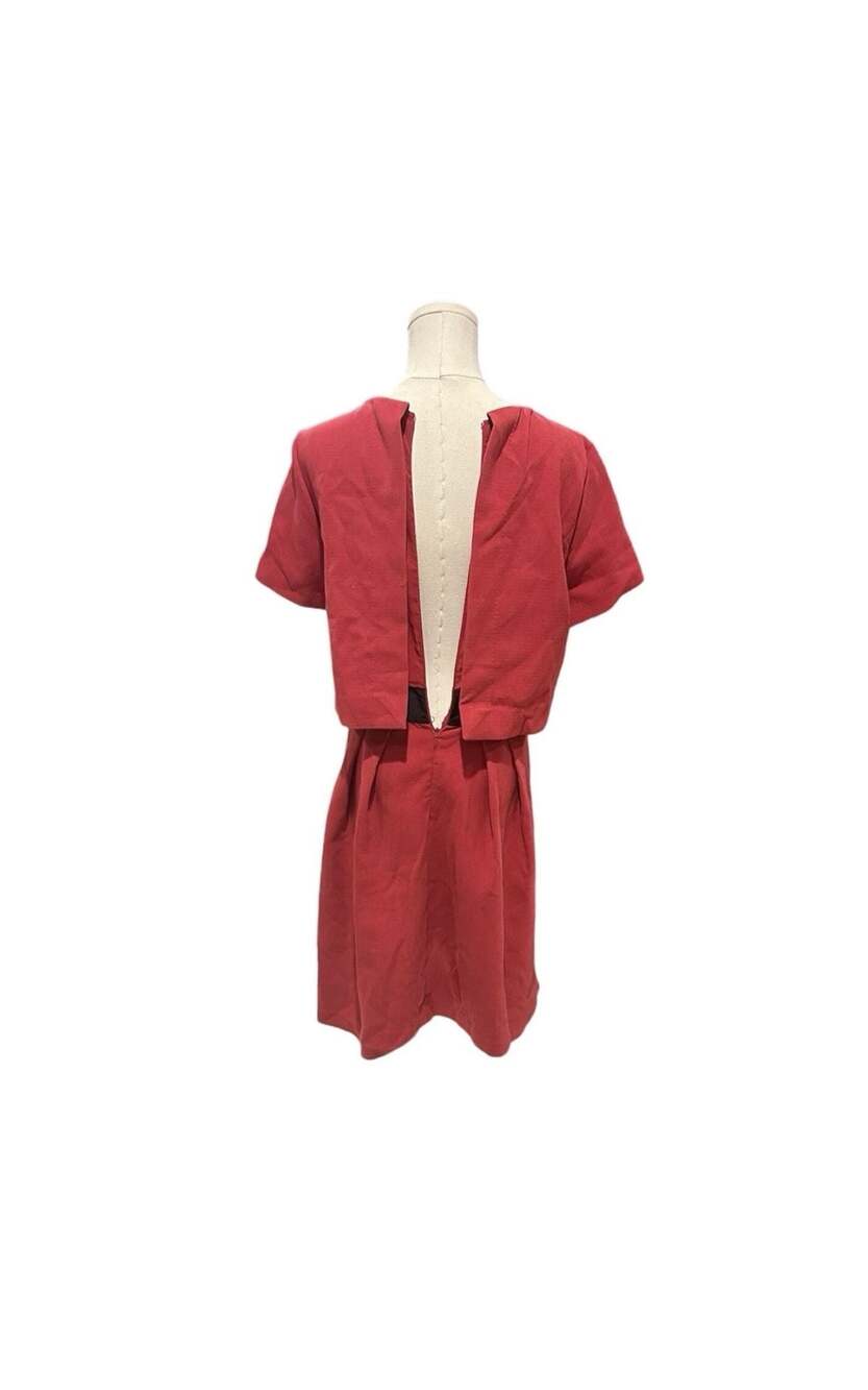 FRNCH Red Layered Look Mini Dress with Pleated Skirt - Picture 5 of 8